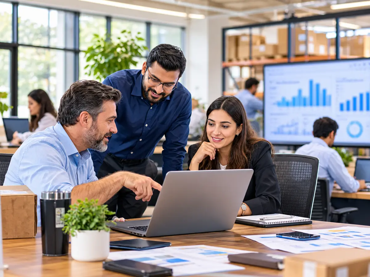 Leaders of a growing mid-sized US business reviewing finances in a cloud ERP