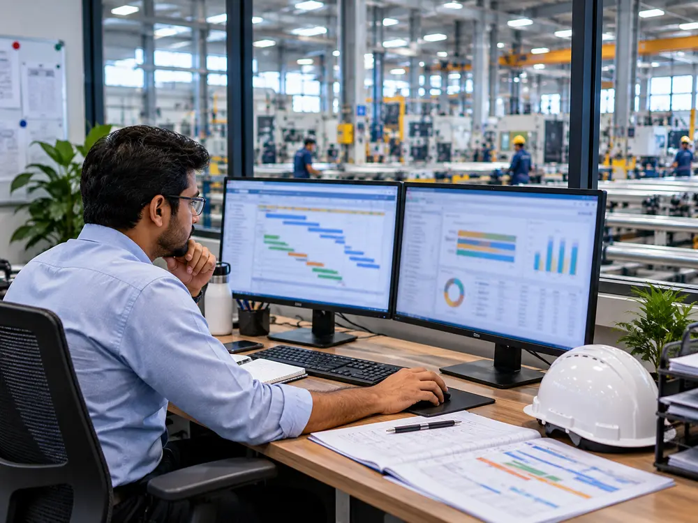 Production planner scheduling factory capacity and materials in a manufacturing ERP