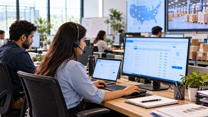 Sales coordinator processing customer orders in a distribution company's order management system